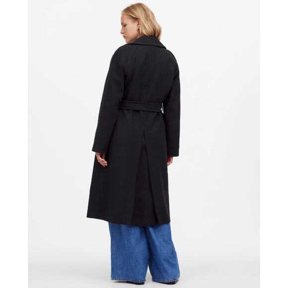 Madewell Double-Breasted Trench Coat Sz XS Black Drapey Wool-Blend Twill Belted - Picture 2 of 10